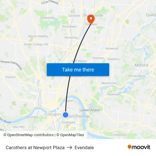 Carothers at Newport Plaza to Evendale map