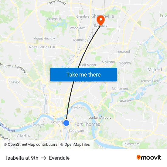 Isabella at 9th to Evendale map