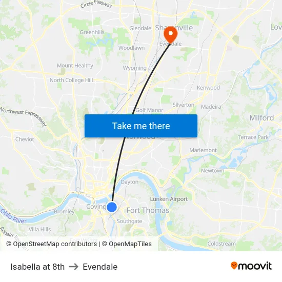 Isabella at 8th to Evendale map