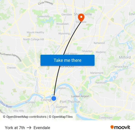 York at 7th to Evendale map