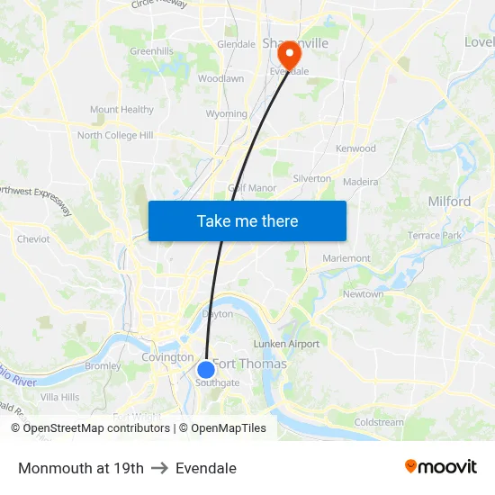 Monmouth at 19th to Evendale map