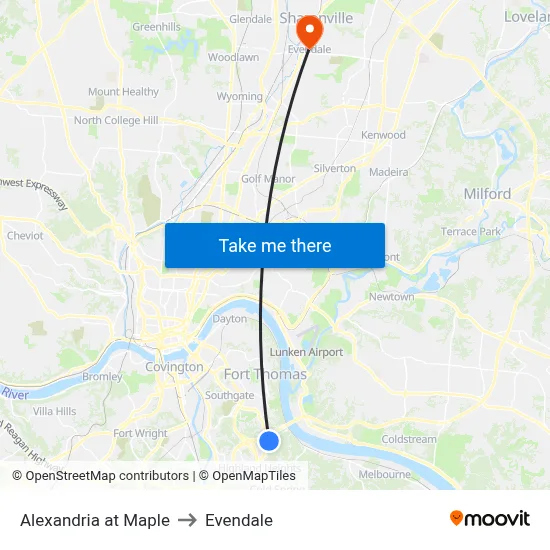 Alexandria at Maple to Evendale map