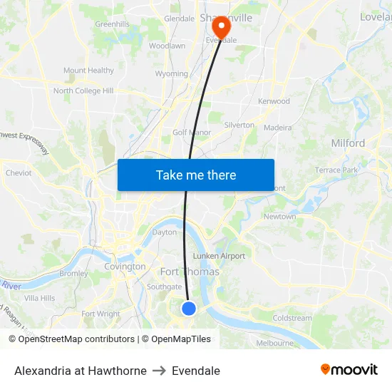 Alexandria at Hawthorne to Evendale map