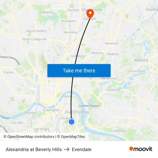Alexandria at Beverly Hills to Evendale map