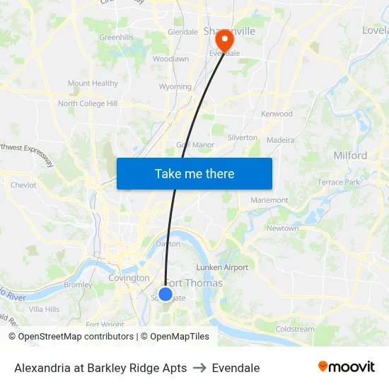 Alexandria at Barkley Ridge Apts to Evendale map