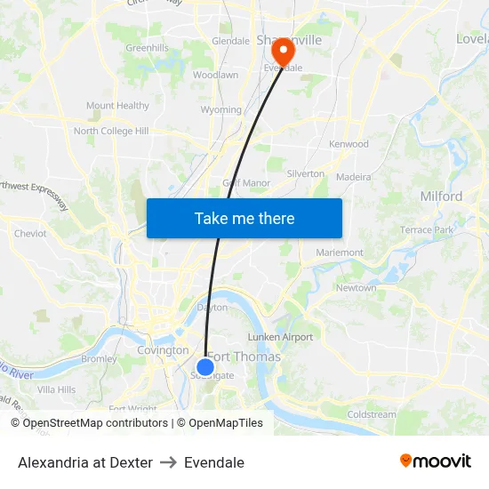 Alexandria at Dexter to Evendale map