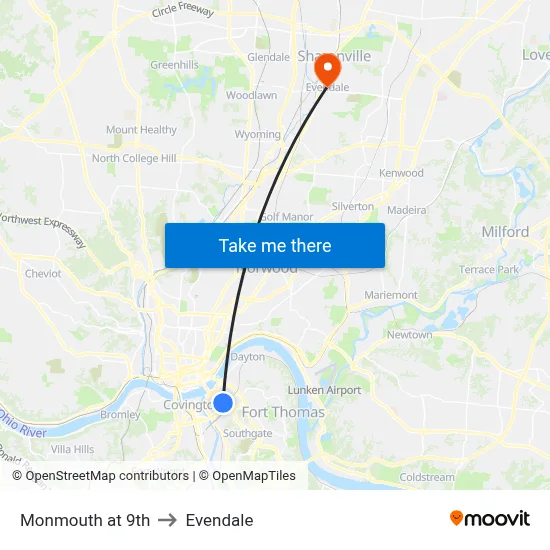 Monmouth at 9th to Evendale map