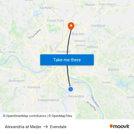 Alexandria at Meijer to Evendale map