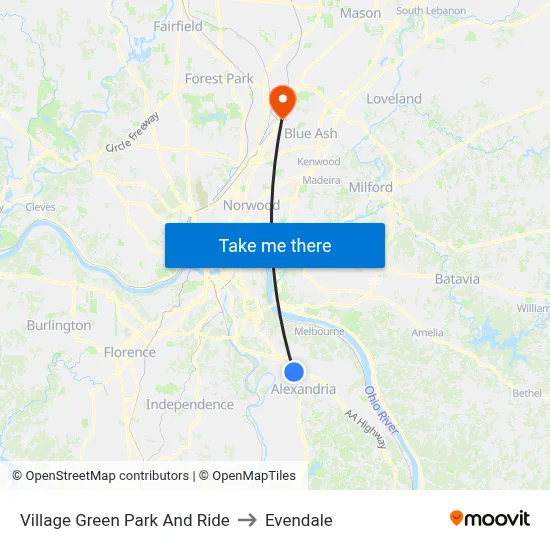Village Green Park And Ride to Evendale map