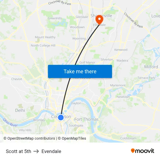 Scott at 5th to Evendale map