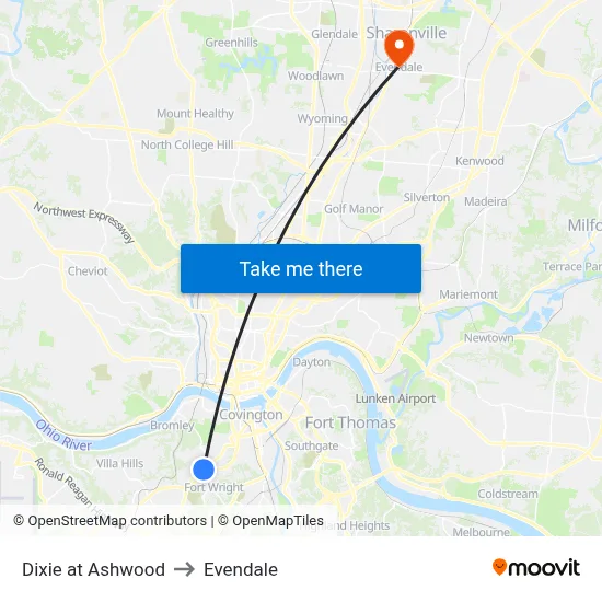 Dixie at Ashwood to Evendale map