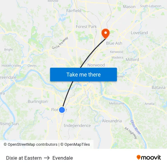 Dixie at Eastern to Evendale map