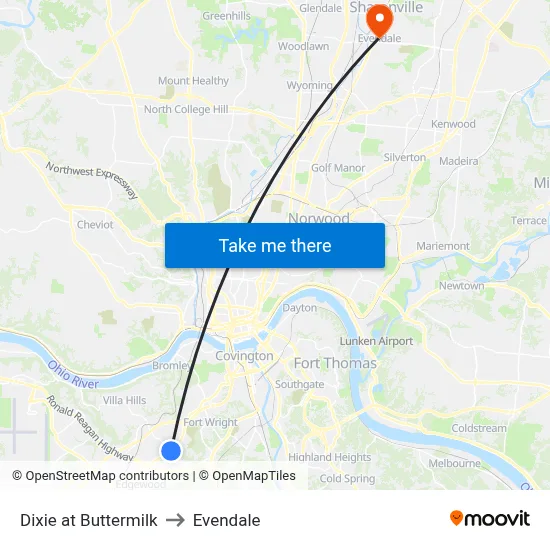 Dixie at Buttermilk to Evendale map