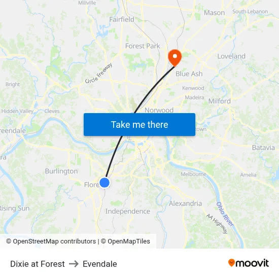 Dixie at Forest to Evendale map