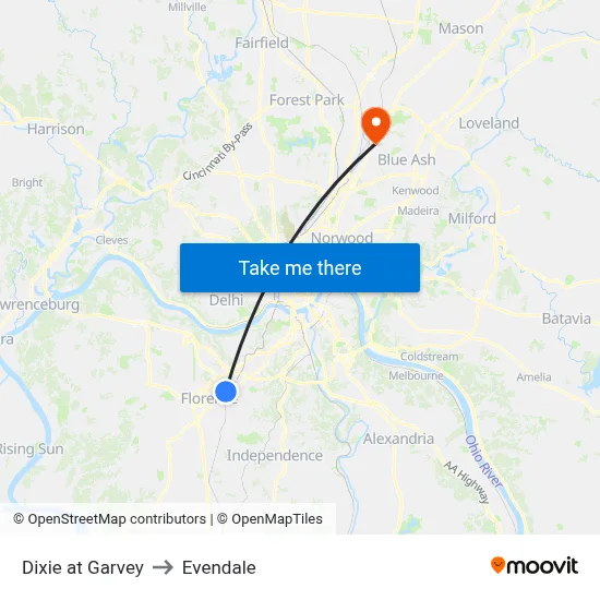 Dixie at Garvey to Evendale map