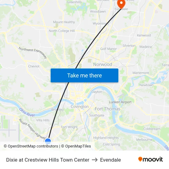 Dixie at Crestview Hills Town Center to Evendale map