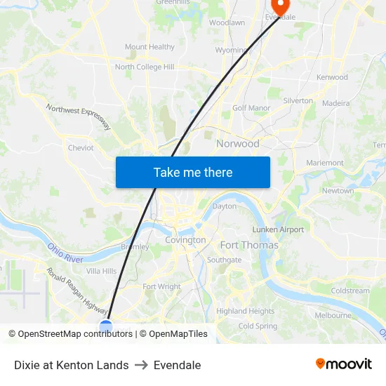 Dixie at Kenton Lands to Evendale map