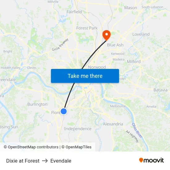 Dixie at Forest to Evendale map