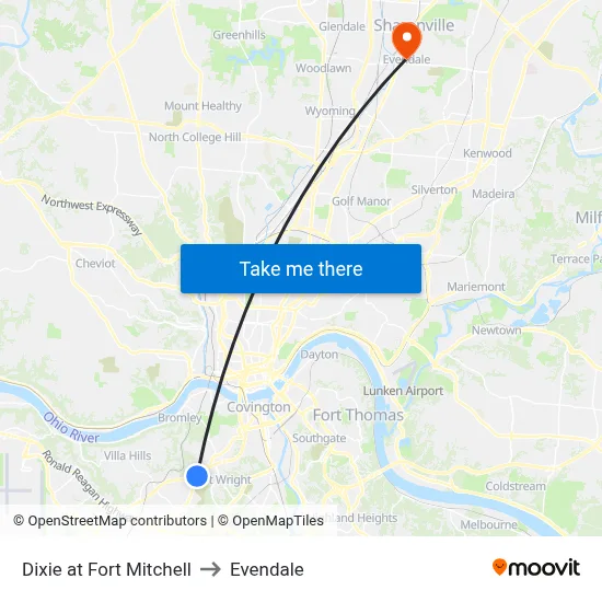 Dixie at Fort Mitchell to Evendale map