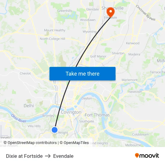 Dixie at Fortside to Evendale map