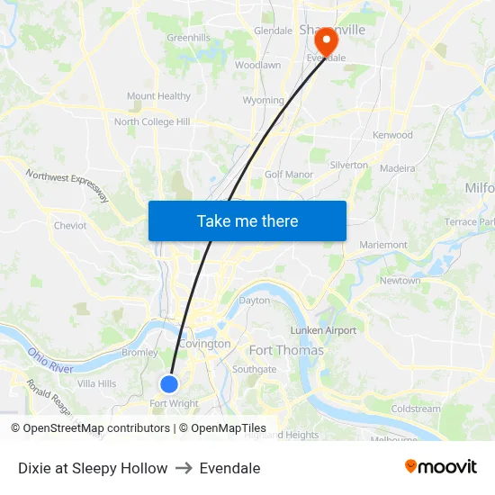 Dixie at Sleepy Hollow to Evendale map