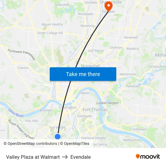 Valley Plaza at Walmart to Evendale map