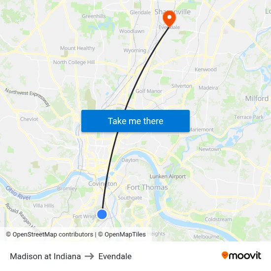 Madison at Indiana to Evendale map