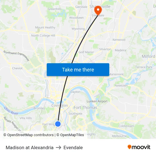 Madison at Alexandria to Evendale map