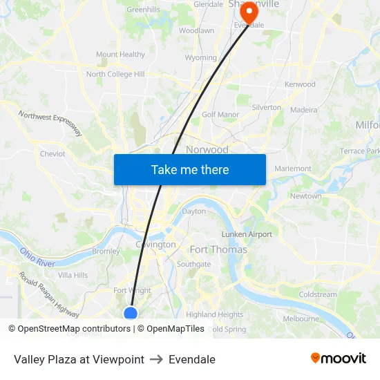 Valley Plaza at Viewpoint to Evendale map