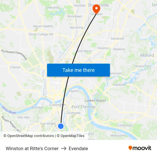Winston at Ritte's Corner to Evendale map