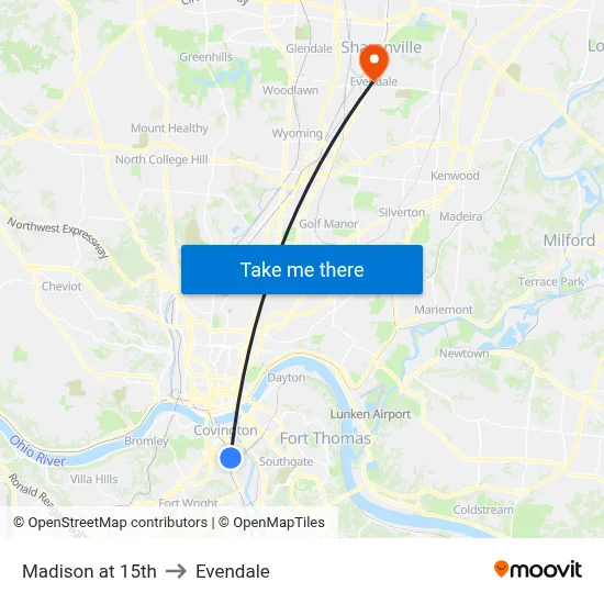 Madison at 15th to Evendale map