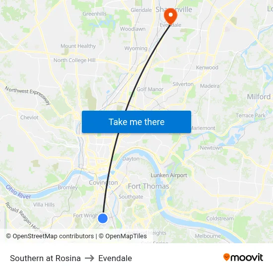Southern at Rosina to Evendale map