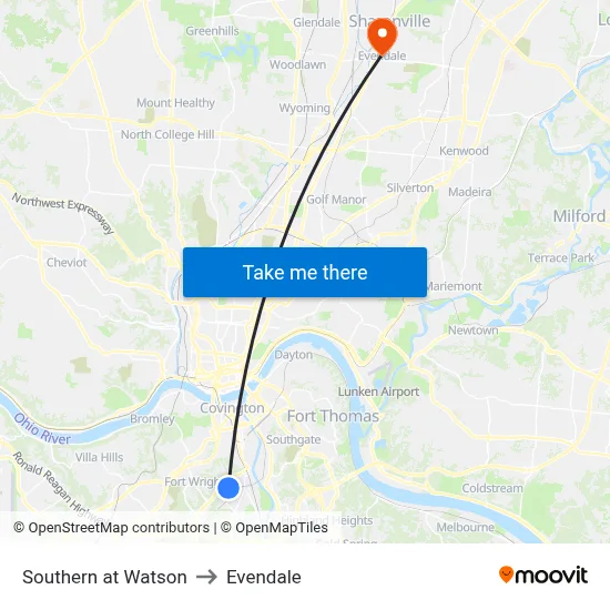 Southern at Watson to Evendale map