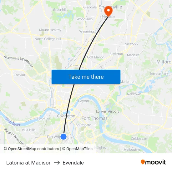 Latonia at Madison to Evendale map