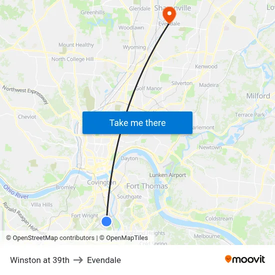 Winston at 39th to Evendale map