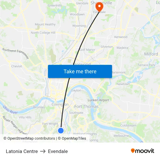 Latonia Centre to Evendale map