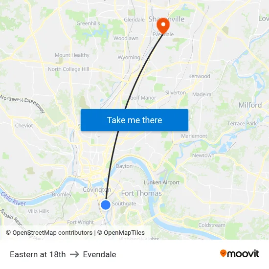 Eastern at 18th to Evendale map