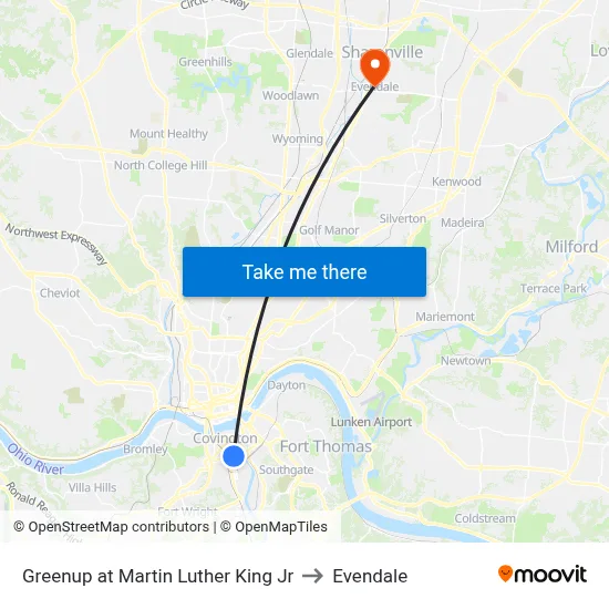 Greenup at Martin Luther King Jr to Evendale map