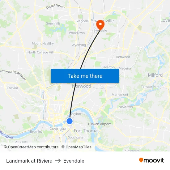 Landmark at Riviera to Evendale map