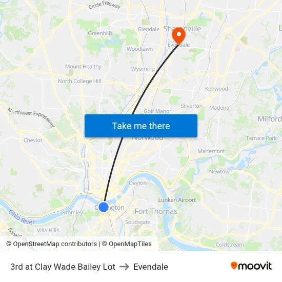 3rd at Clay Wade Bailey Lot to Evendale map
