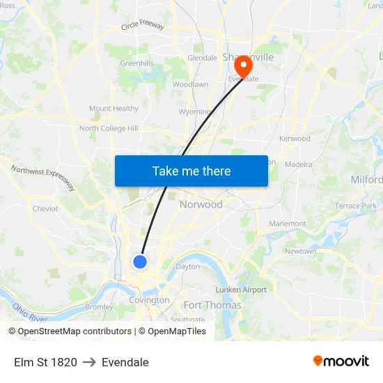 Elm St 1820 to Evendale map