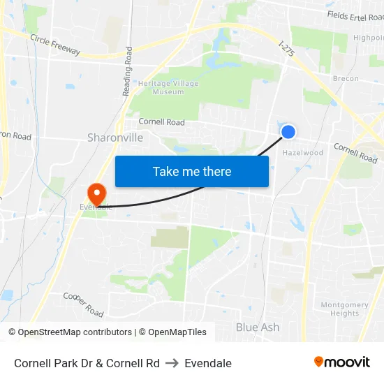 Cornell Park Dr & Cornell Rd to Evendale map