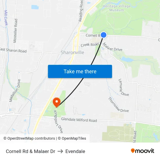 Cornell Rd & Malaer Dr to Evendale map