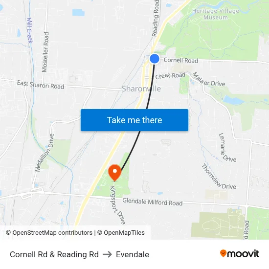 Cornell Rd & Reading Rd to Evendale map