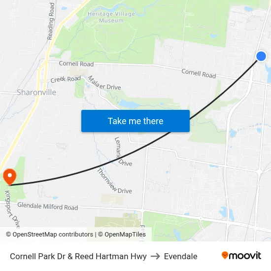 Cornell Park Dr & Reed Hartman Hwy to Evendale map