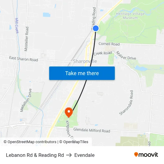 Lebanon Rd & Reading Rd to Evendale map
