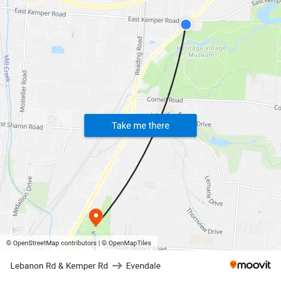 Lebanon Rd & Kemper Rd to Evendale map