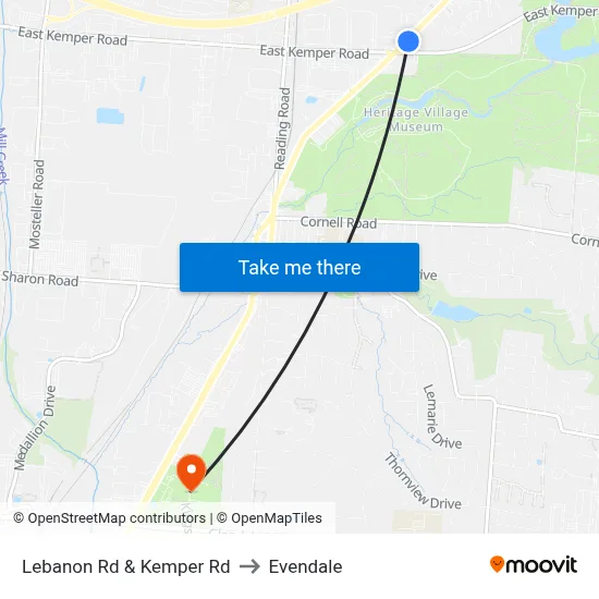 Lebanon Rd & Kemper Rd to Evendale map