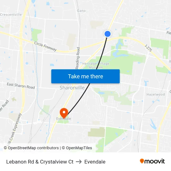Lebanon Rd & Crystalview Ct to Evendale map
