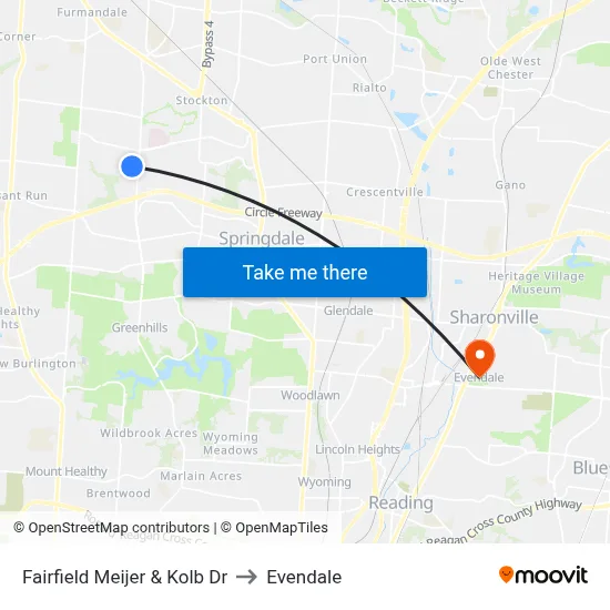 Fairfield Meijer & Kolb Dr to Evendale map